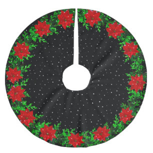 Saia Para Árvore De Natal De Poliéster Elegante grinalda de flores de poinsétia em preto