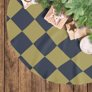 Saia Para Árvore De Natal De Poliéster Elegante Padrão de Diamante Dourado e Azul Marinho
