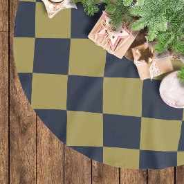 Saia Para Árvore De Natal De Poliéster Elegante padrão xadrez dourado e azul-marinho
