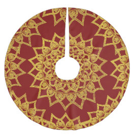 Saia Para Árvore De Natal De Poliéster Elegante Red Fine Dourado Floral Mandala Natal