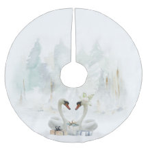 Elegante Saia de Árvore de Natal com Cisnes em Aqu