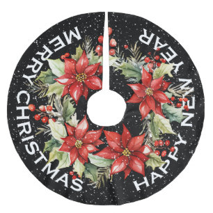 SAIA PARA ÁRVORE DE NATAL DE POLIÉSTER ELEGANTE TRADICIONA RED POINSETTIA CHRISTMAS WREAT