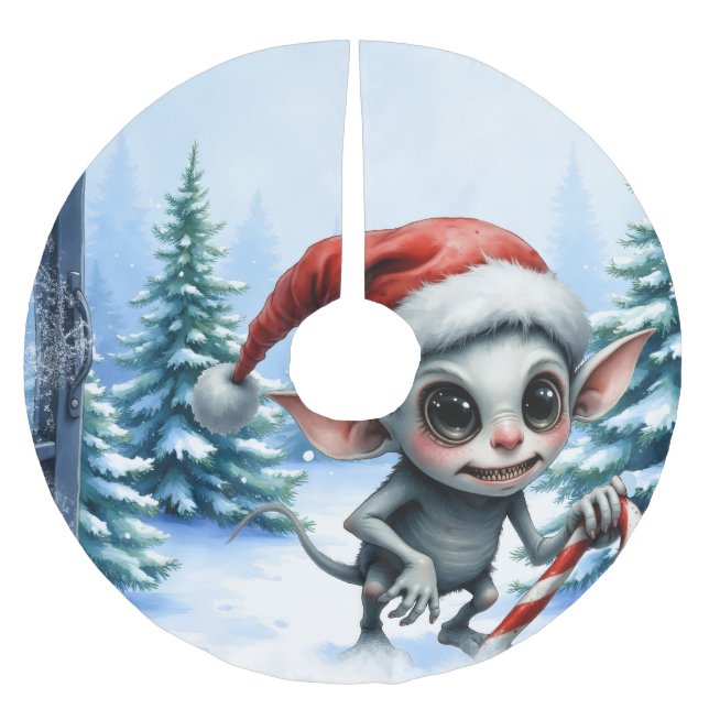 Saia Para Árvore De Natal De Poliéster Elfo de Natal com Candy Cane. (Frente)
