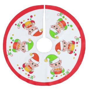 Saia Para Árvore De Natal De Poliéster Elfos de Natal Fofos em Branco com Moldura Vermelh