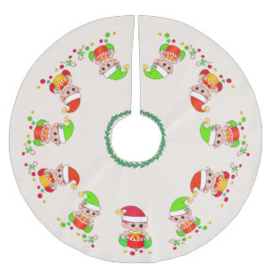 Saia Para Árvore De Natal De Poliéster Elfos fofos, ajudantes do Papai Noel e confetes