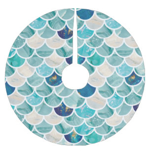 Saia Para Árvore De Natal De Poliéster Escalas de peixes borbulhantes da sereia do