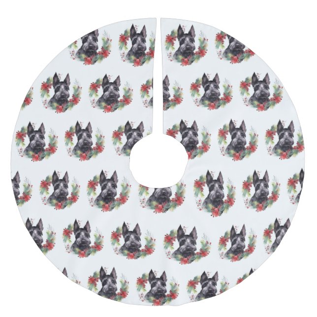 Saia Para Árvore De Natal De Poliéster Escócia Terrier Christmas Wreath Festivo Pup (Frente)
