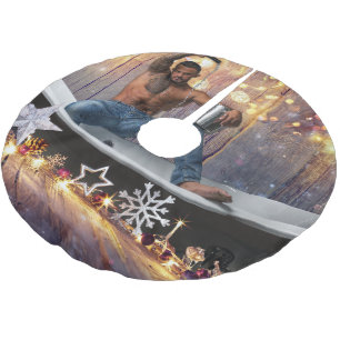 Saia Para Árvore De Natal De Poliéster EscorregadioJoe estrelas douradas prateadas luzes