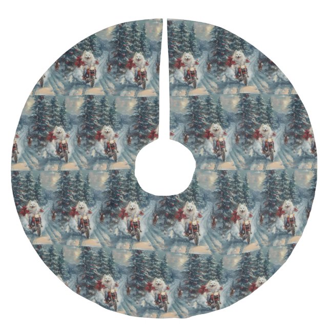 Saia Para Árvore De Natal De Poliéster Eskimo Americano Cão Andando na Motocicleta (Frente)