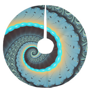Saia Para Árvore De Natal De Poliéster Espiral Abstrato Azul Turquesa Laranja Arte Fracta