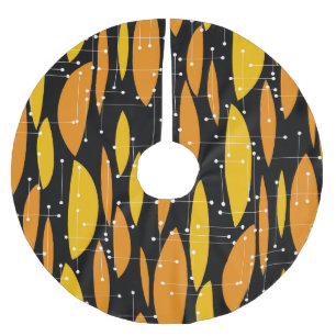 Saia Para Árvore De Natal De Poliéster Estilo atômico, padrão geométrico laranja preto.