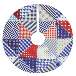 Saia Para Árvore De Natal De Poliéster Estilo Náutico Triângulo com Patchwork Retroativa