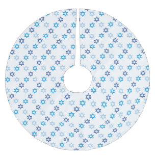 Saia Para Árvore De Natal De Poliéster Estrela Judaica Branca e Azul de David
