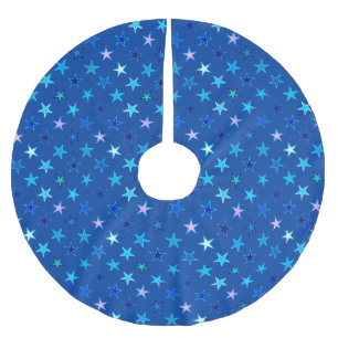 Saia Para Árvore De Natal De Poliéster Estrelas de Brilho Modernas, Azul de Cobalto e Tur