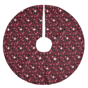 Saia Para Árvore De Natal De Poliéster Estrelas de Natal Preto n Branco com Fundo Vermelh