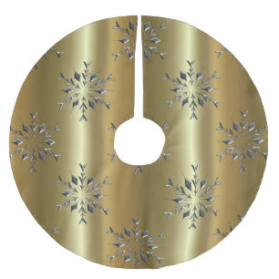 Saia Para Árvore De Natal De Poliéster Estrelas de prata do floco de neve no ouro