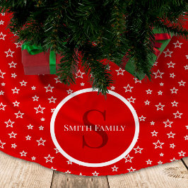 Saia Para Árvore De Natal De Poliéster Estrelas em vermelho e branco com Monograma e Nome