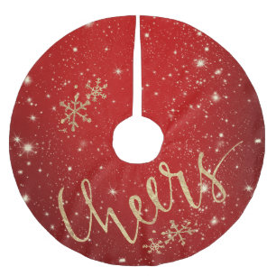 Saia Para Árvore De Natal De Poliéster Estrelas Grelhas - Felizes de Natal - Vermelho