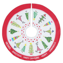Saia Para Árvore De Natal De Poliéster Famílias Whimsical Nomes Red Pink Árvores de Natal
