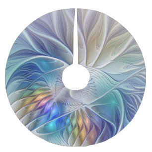Saia Para Árvore De Natal De Poliéster Fantasia Floral, Flor Abstrato Fractal Colorida