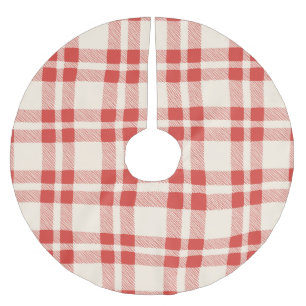 Saia Para Árvore De Natal De Poliéster Farmhouse vintage vermelho da xadrez branca Natal