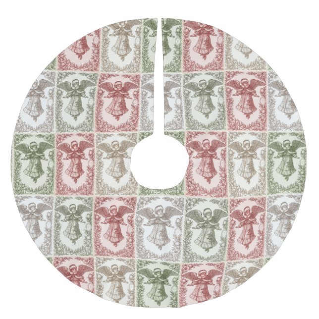 Saia Para Árvore De Natal De Poliéster Faux burlap green Angel traditional Christmas (Frente)