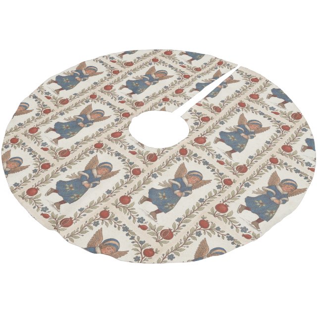 Saia Para Árvore De Natal De Poliéster Faux burlap skating Angel traditional Christmas (Inclinado)