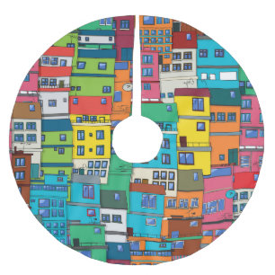 Saia Para Árvore De Natal De Poliéster favela urbana brasileira: fundo colorido.