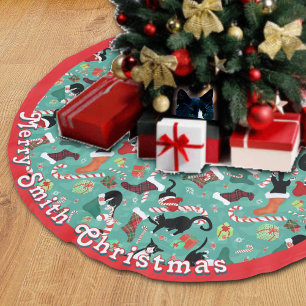 Saia Para Árvore De Natal De Poliéster Felinos Engraçados, meias de Natal Bruche Polyeste