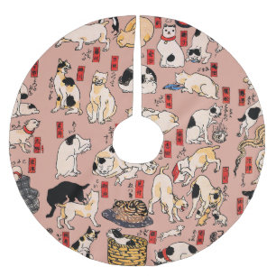 Saia Para Árvore De Natal De Poliéster felinos japoneses gatinho Ukiyo-e engraçado