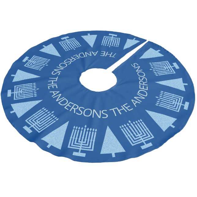 Saia Para Árvore De Natal De Poliéster Feliz Azul Interreligioso Chrismukkah Cuja Família (Inclinado)