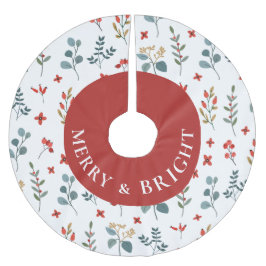 Saia Para Árvore De Natal De Poliéster Feliz de Natal e Eucalyptus Berries Brilhante