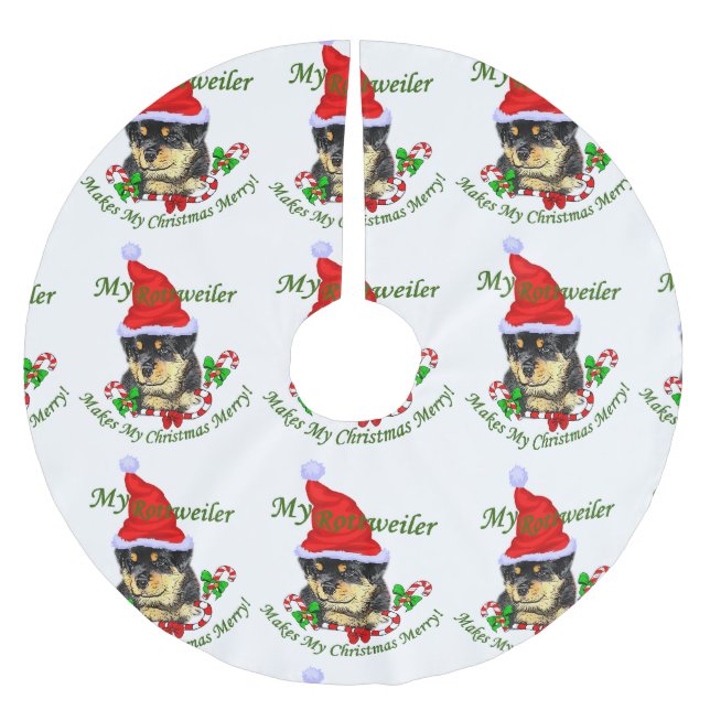 Saia Para Árvore De Natal De Poliéster Feliz de Natal Rottweiler (Frente)