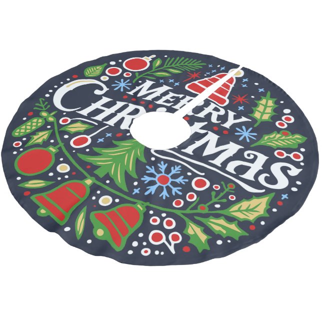 Saia Para Árvore De Natal De Poliéster Feliz Natal 3 (Inclinado)