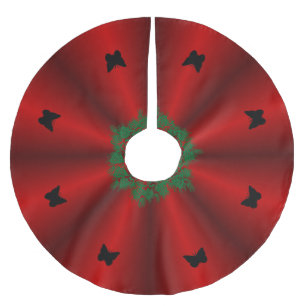 Saia Para Árvore De Natal De Poliéster Feliz Natal! Borboleta Preta no Arco Vermelho
