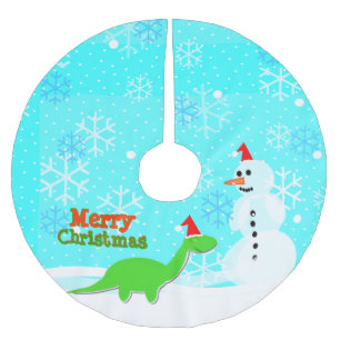 Saia Para Árvore De Natal De Poliéster Feliz Natal dinossauro e boneco de neve