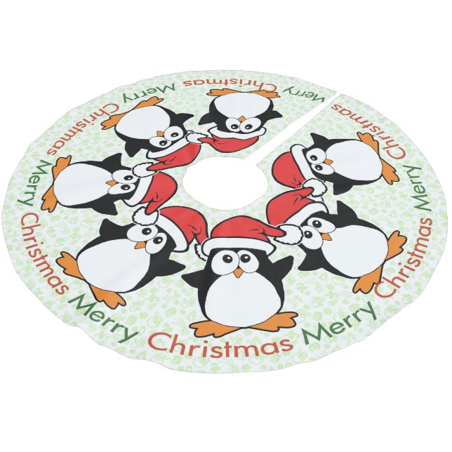 Saia Para Árvore De Natal De Poliéster Feliz Natal dos pinguins do Natal (Inclinado)