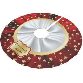 Saia Para Árvore De Natal De Poliéster Feliz Natal Dourado Stars Red & White Background