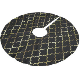 Saia Para Árvore De Natal De Poliéster Feliz Natal em Quatrefoil preto & Dourado