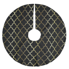 Saia Para Árvore De Natal De Poliéster Feliz Natal em Quatrefoil preto & Dourado
