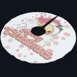 Saia Para Árvore De Natal De Poliéster Feliz Natal Papais noeis de Tipografia Retro Rosa<br><div class="desc">Feliz Natal,  tipografia retrógrada rosa com um Pai Natal com um chapéu cor-de-rosa.</div>