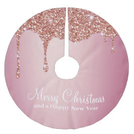 Saia Para Árvore De Natal De Poliéster Feliz Natal - Rosa Dourada Garota de Vidro