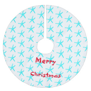 Saia Para Árvore De Natal De Poliéster Feliz Natal Starfish Padrões Teal White Beach