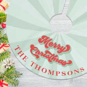 Saia Para Árvore De Natal De Poliéster Feliz Natal Típica Verde Vermelho Simples e Simple