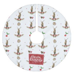 Saia Para Árvore De Natal De Poliéster Feliz Natal Winter Deer Standard Watercolor