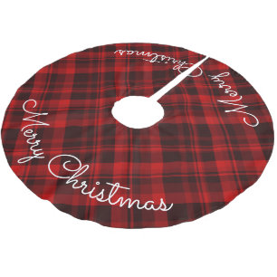 Saia Para Árvore De Natal De Poliéster Feliz Natal Xadrez Vermelha Tartan