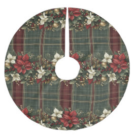 Saia Para Árvore De Natal De Poliéster Feriado de Natal para Xadrezes Elegantes e Poinset