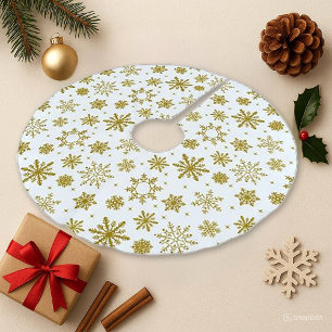 Saia Para Árvore De Natal De Poliéster Feriado Elegante Branco em Floco de Neve Dourado