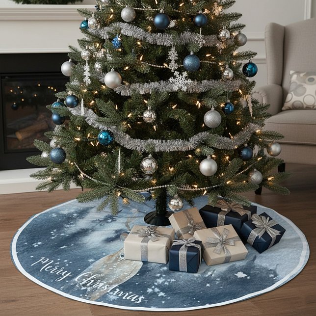 Saia Para Árvore De Natal De Poliéster Feriado personalizado de veado e neve (Criador carregado)