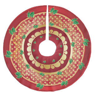 Saia Para Árvore De Natal De Poliéster Feriado vermelho e Dourado elegante do Natal do